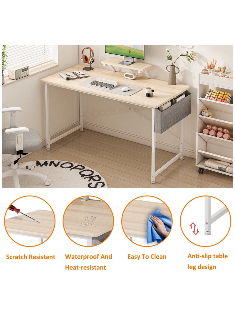 SHEIDLIN Modern Home Office Computer Desk with Storage Bag & Monitor Stand, Simple Style Writing Study Desk, Laptop Table, 110 x 50 x 73cm - Image 2