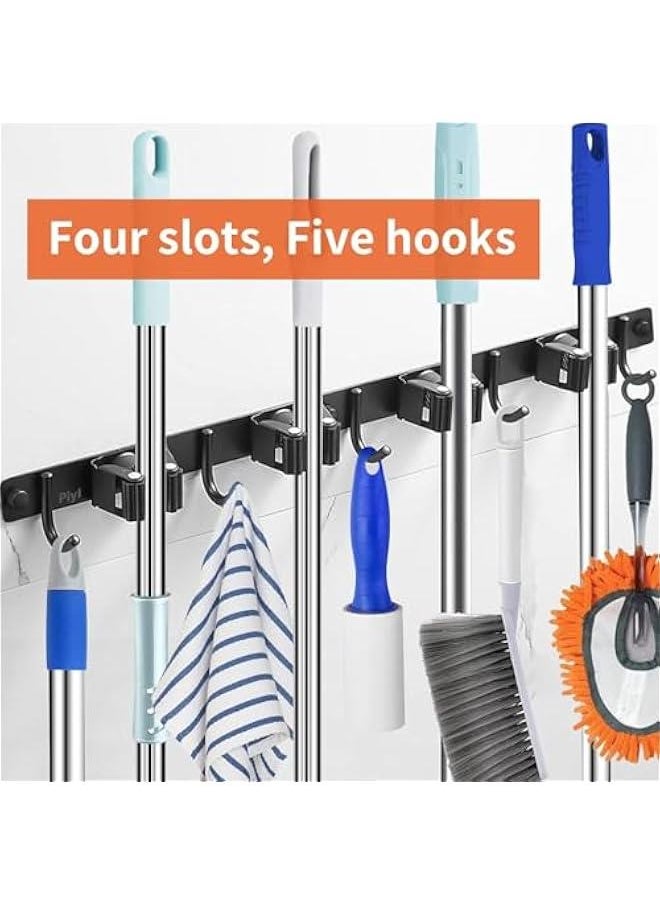 HOOKOR Mop Broom Holder, Stainless Steel Broom Hanger Wall Mount, Non Slip Broom Mop Holder Wall Mounted, Hanging Broom Hook Self Adhesive, Broom Storage (Black)  - Image 2