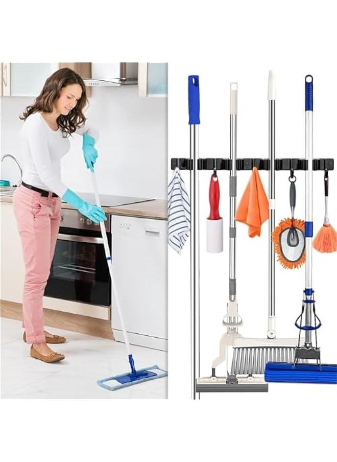 HOOKOR Mop Broom Holder, Stainless Steel Broom Hanger Wall Mount, Non Slip Broom Mop Holder Wall Mounted, Hanging Broom Hook Self Adhesive, Broom Storage (Black)  - Image 3