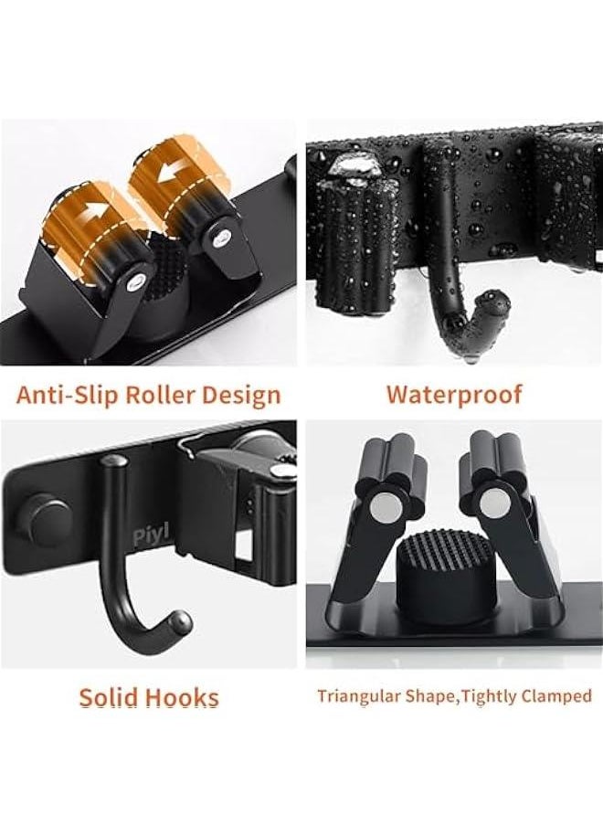 HOOKOR Mop Broom Holder, Stainless Steel Broom Hanger Wall Mount, Non Slip Broom Mop Holder Wall Mounted, Hanging Broom Hook Self Adhesive, Broom Storage (Black)  - Image 5