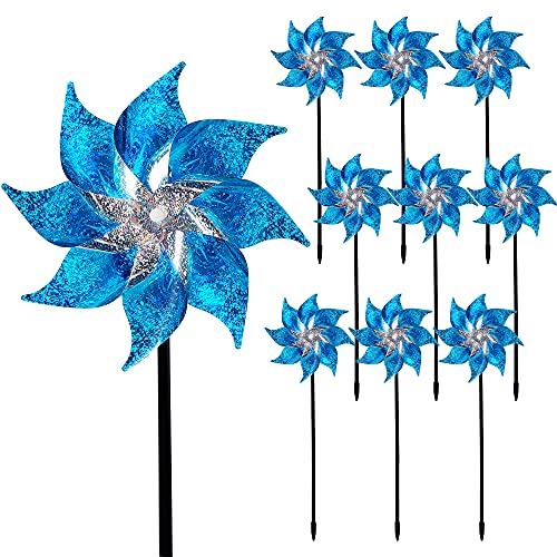 Hausse 10 Pack Reflective Pinwheels with Stakes, Extra Sparkly Pin Wheel for Garden Decor, Bird Repellent Devices Deterrent to Scare Birds Away from Yard Patio Farm, Blue - Image 1