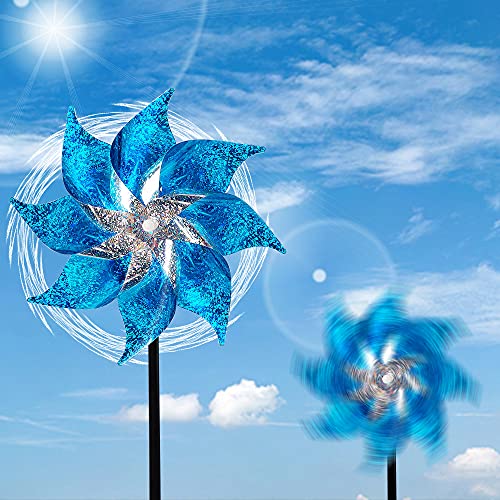 Hausse 10 Pack Reflective Pinwheels with Stakes, Extra Sparkly Pin Wheel for Garden Decor, Bird Repellent Devices Deterrent to Scare Birds Away from Yard Patio Farm, Blue - Image 4