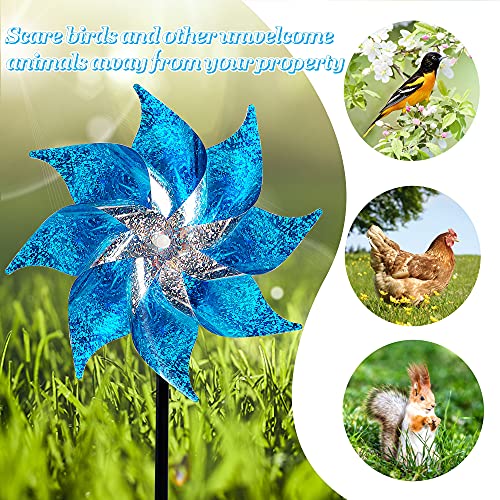 Hausse 10 Pack Reflective Pinwheels with Stakes, Extra Sparkly Pin Wheel for Garden Decor, Bird Repellent Devices Deterrent to Scare Birds Away from Yard Patio Farm, Blue - Image 3