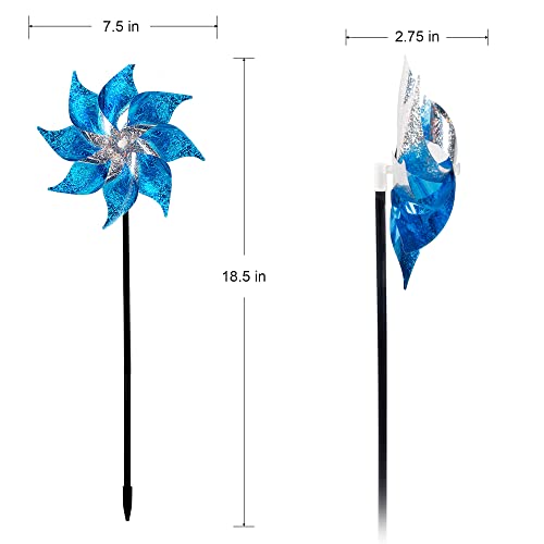Hausse 10 Pack Reflective Pinwheels with Stakes, Extra Sparkly Pin Wheel for Garden Decor, Bird Repellent Devices Deterrent to Scare Birds Away from Yard Patio Farm, Blue - Image 2
