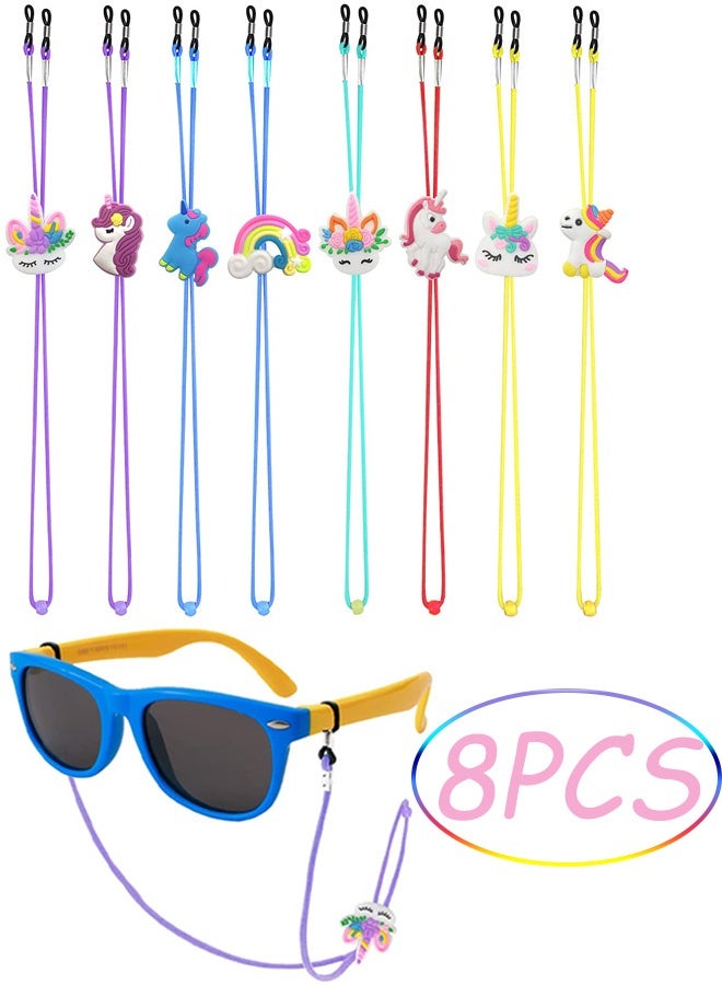 8 Pcs Kids Glasses Strap Unicorn Rainbow Adjuster Stretchy Eyeglass Strap Anti Glasses Falling Off Silicone Eyeglass Strap for Girls Boys Outdoor Play School Daily Use Home Leisure,Multicolor - Image 1