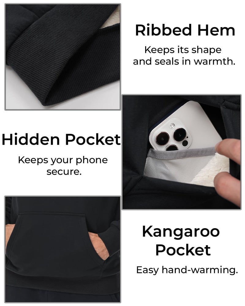 Boladeci Mens Sherpa Lined Hoodies Black Sweatshirts Fleece Pullover Heavyweight Winter Cold Weather Warm Thick XL - Image 4