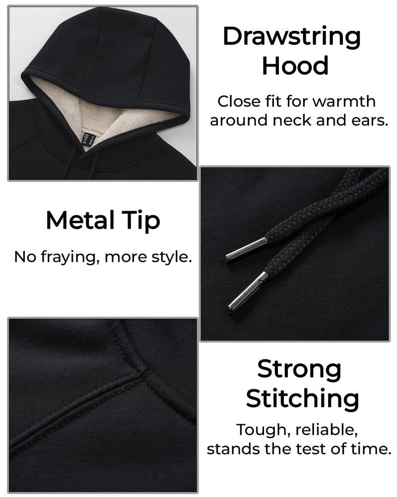 Boladeci Mens Sherpa Lined Hoodies Black Sweatshirts Fleece Pullover Heavyweight Winter Cold Weather Warm Thick XL - Image 5