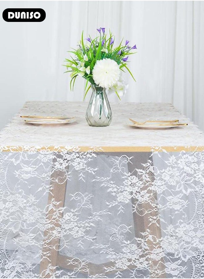DUNISO - Lace Table Runner, Vintage Floral Table Runners, Boho Table Runne Hollow Embroidered Table Runner, Wedding Table Runner for Wedding Bridal Shower Baby Shower Party Table Decoratio - Image 1
