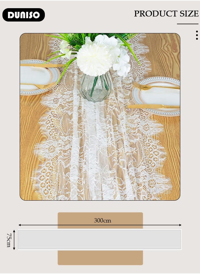 DUNISO - Lace Table Runner, Vintage Floral Table Runners, Boho Table Runne Hollow Embroidered Table Runner, Wedding Table Runner for Wedding Bridal Shower Baby Shower Party Table Decoratio - Image 1
