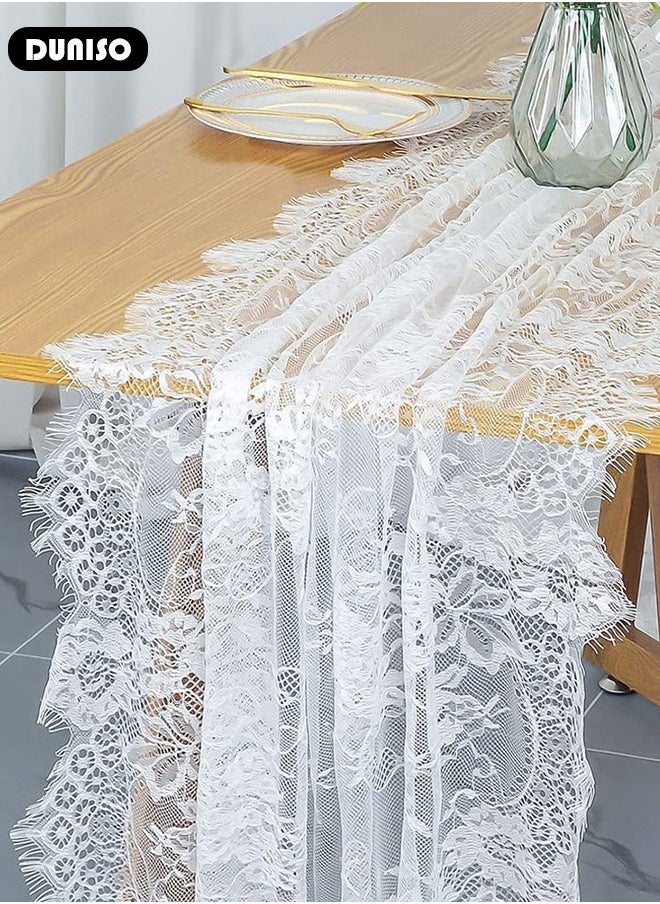 DUNISO - Lace Table Runner, Vintage Floral Table Runners, Boho Table Runne Hollow Embroidered Table Runner, Wedding Table Runner for Wedding Bridal Shower Baby Shower Party Table Decoratio - Image 1