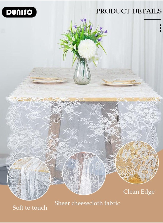 DUNISO - Lace Table Runner, Vintage Floral Table Runners, Boho Table Runne Hollow Embroidered Table Runner, Wedding Table Runner for Wedding Bridal Shower Baby Shower Party Table Decoratio - Image 1