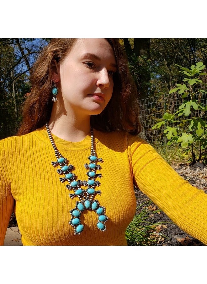 Rosemarie Collections - Rosemarie & Jubalee Women'S Statement Western Howlite Squash Blossom Necklace Earrings Jewelry Set, 27"+3" Extension (Turquoise Blue) - Image 1