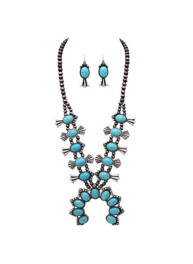 Rosemarie Collections - Rosemarie & Jubalee Women'S Statement Western Howlite Squash Blossom Necklace Earrings Jewelry Set, 27"+3" Extension (Turquoise Blue) - Image 1