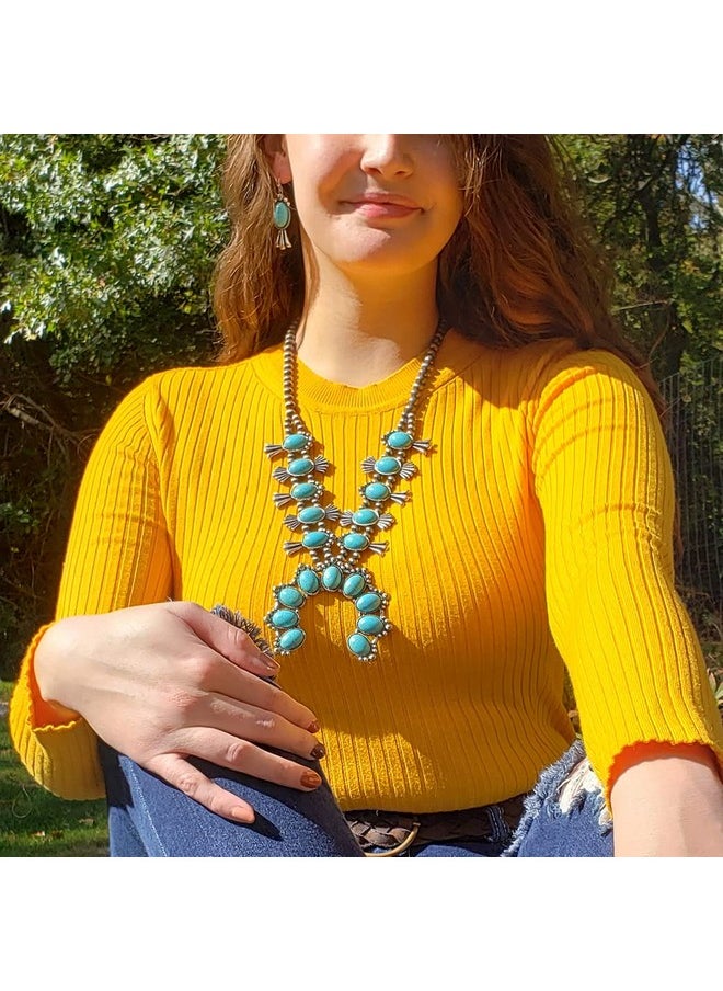 Rosemarie Collections - Rosemarie & Jubalee Women'S Statement Western Howlite Squash Blossom Necklace Earrings Jewelry Set, 27"+3" Extension (Turquoise Blue) - Image 1