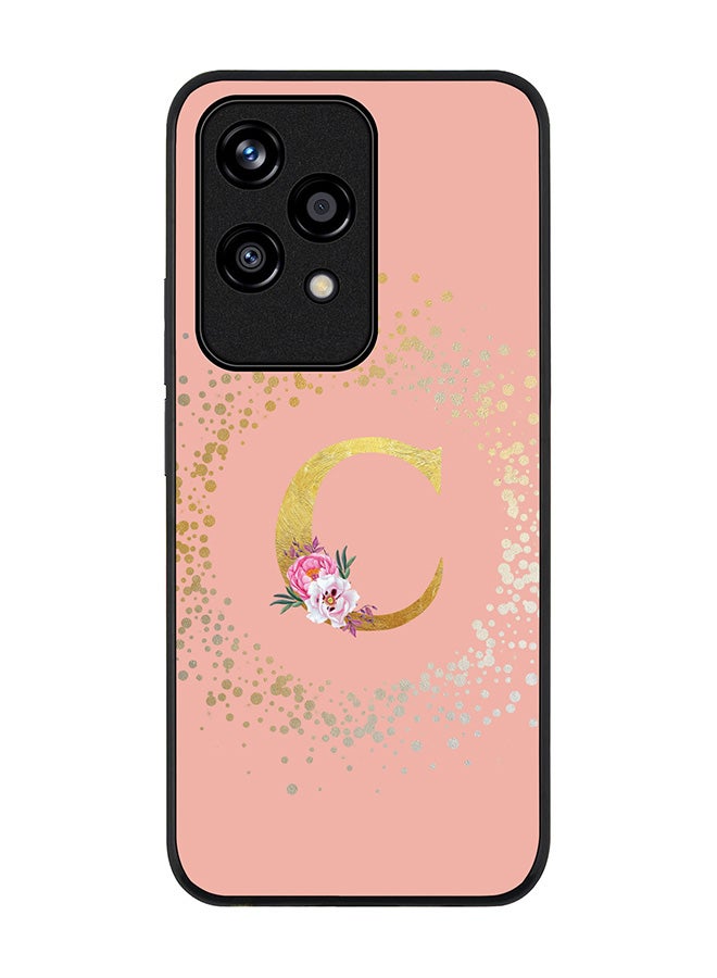 Stylizedd Rugged Black edge case for Honor 200 Lite, Slim fit Case Flexible Cover - Custom Monogram Initial Letter Floral Pattern Alphabet - C (Rose Pink ) - Image 1