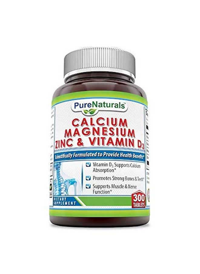 Pure Naturals - Calcium Magnesium Zinc D3; 300 Tablets Supplement; Calcium 1000Mg Magnesium 400Mg Zinc 25Mg Vitamin D3 600 Iu; Nongmo; Gluten Free; Made In Usa - Image 1
