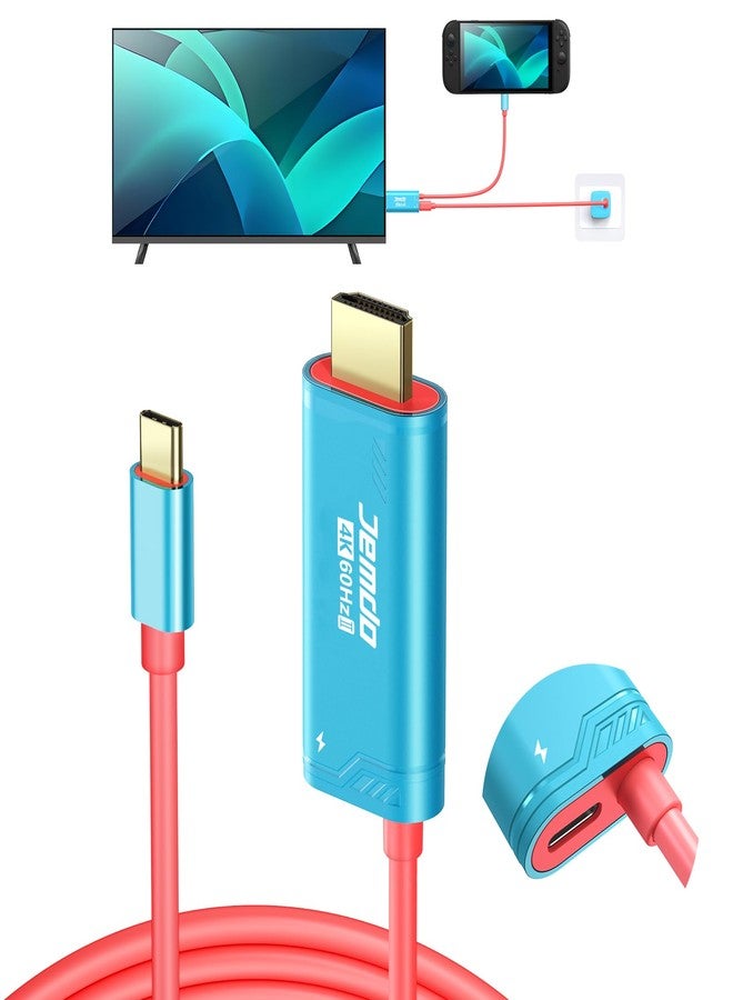 JEMDO Switch 2 HDMI Adapter Cable Connector, 6.6ft USB C 3.2 to HDMI 2.0 4K@60Hz 18 Gbps PD 100W, Portable Travel TV Dock Cord Compatible with Nintendo Switch 2/2017/OLED, Steam Deck, ROG Ally - Blue - Image 1