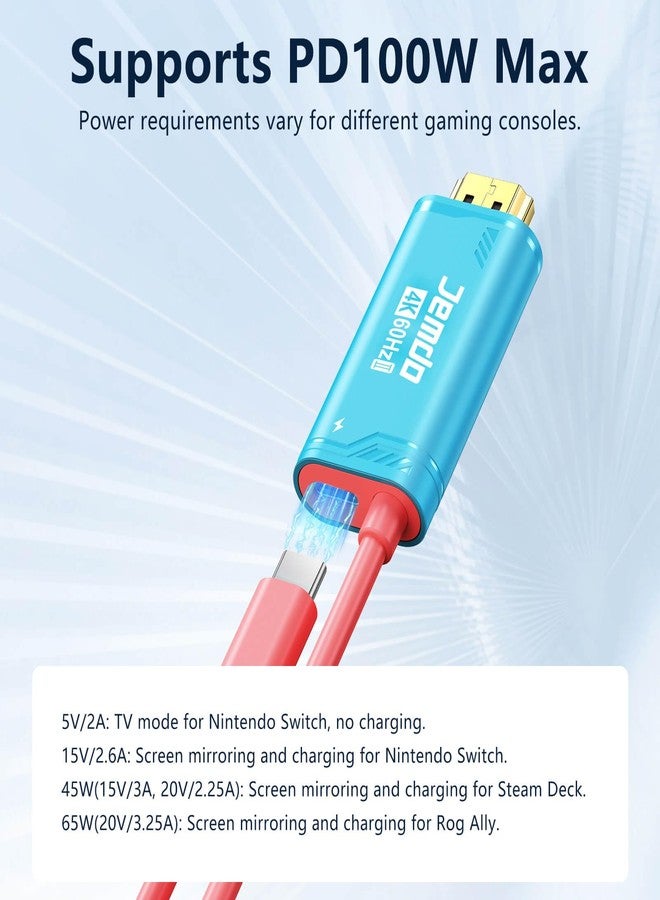 JEMDO Switch 2 HDMI Adapter Cable Connector, 6.6ft USB C 3.2 to HDMI 2.0 4K@60Hz 18 Gbps PD 100W, Portable Travel TV Dock Cord Compatible with Nintendo Switch 2/2017/OLED, Steam Deck, ROG Ally - Blue - Image 5