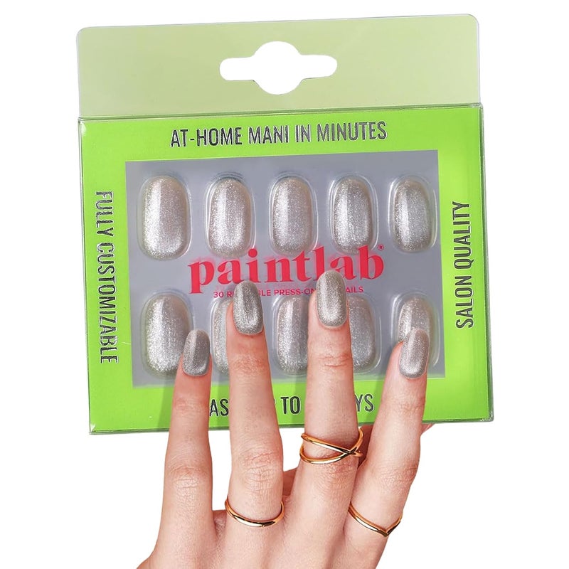 PaintLab Press-On Nails Manicure Kit, English Rose, 30-Piece Set, Long-Lasting Fake Nails with Glue, File, Prep Pad & Cuticle Stick
