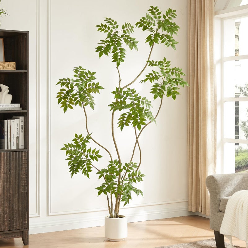 FloraFairy 6.5FT Artificial Sumac Tree with White Pot, Tall Faux Plants Indoor, Large Fake Tree with Nearly Natural Silk Plant (Real Touch), for Home, Office, Living Room, Patio, Lobby Decor - Image 1