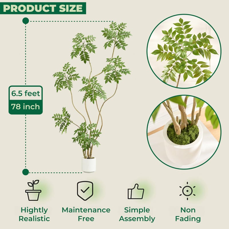 FloraFairy 6.5FT Artificial Sumac Tree with White Pot, Tall Faux Plants Indoor, Large Fake Tree with Nearly Natural Silk Plant (Real Touch), for Home, Office, Living Room, Patio, Lobby Decor - Image 4