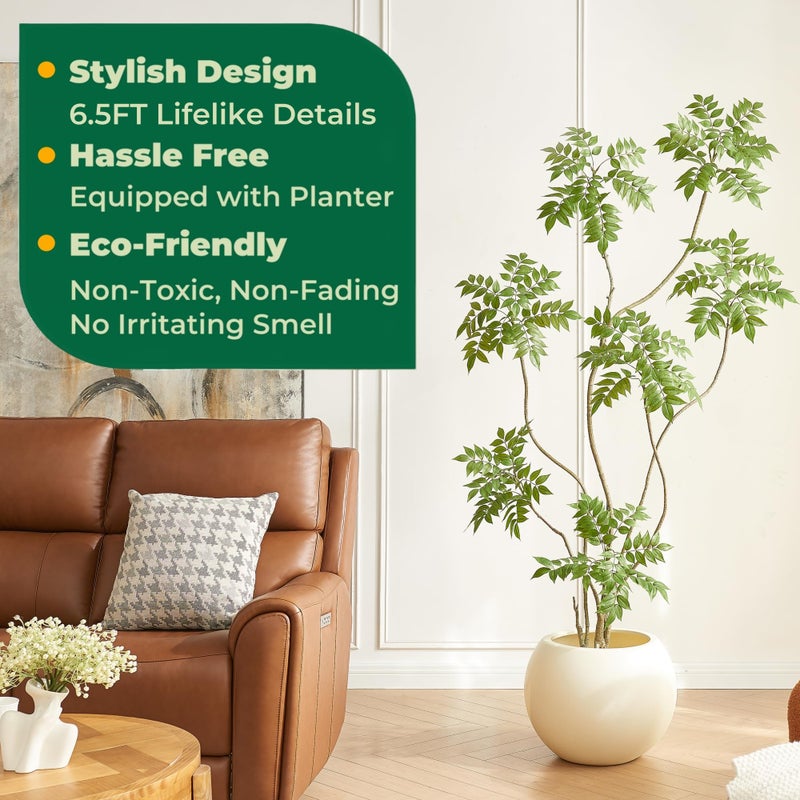 FloraFairy 6.5FT Artificial Sumac Tree with White Pot, Tall Faux Plants Indoor, Large Fake Tree with Nearly Natural Silk Plant (Real Touch), for Home, Office, Living Room, Patio, Lobby Decor - Image 2