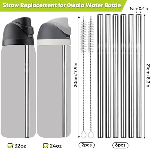 Esayendder Metal Replacement Straws for Owala Water Bottle 24 oz 32 oz, Reusable Stainless Steel Straws 6 PCS With 2 Cleaning Brush Compatible With Owala Water Bottle - Image 2