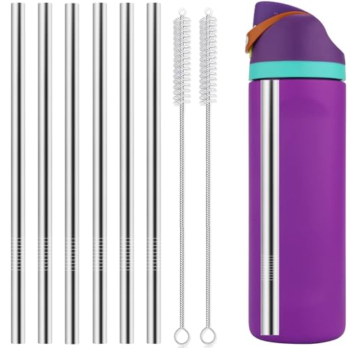 Esayendder Metal Replacement Straws for Owala Water Bottle 24 oz 32 oz, Reusable Stainless Steel Straws 6 PCS With 2 Cleaning Brush Compatible With Owala Water Bottle - Image 1
