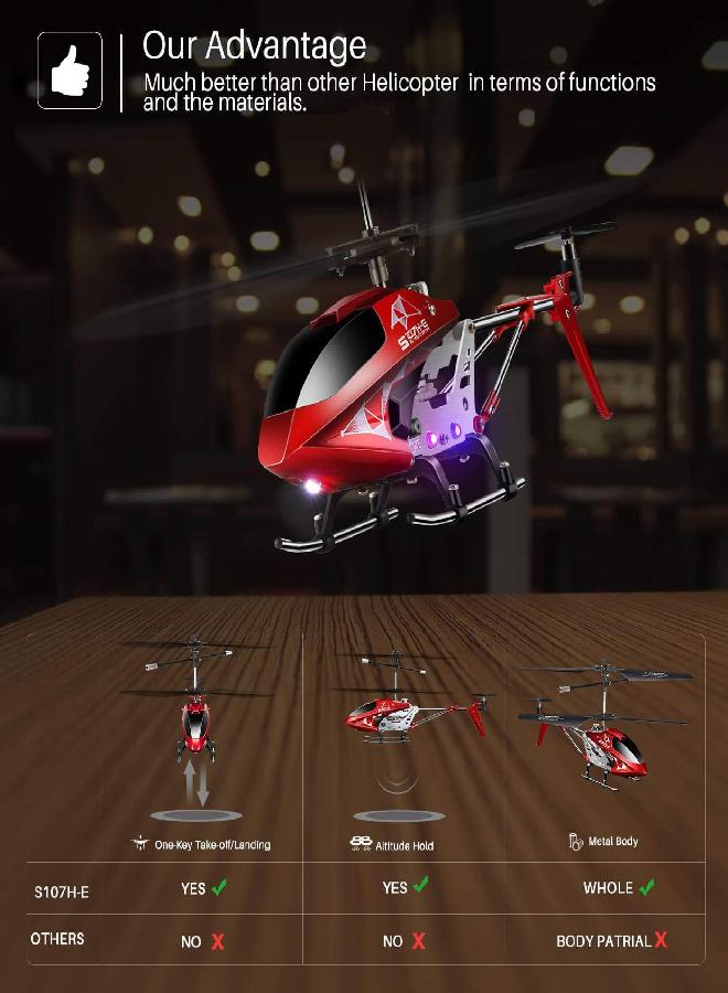 SYMA Remote Control Helicopter, S107H-E Aircraft with Altitude Hold, One Key take Off/Landing, 3.5 Channel, Gyro Stabilizer and High &Low Speed, LED Light for Indoor to Fly for Kids and Beginners(Red) - Image 2