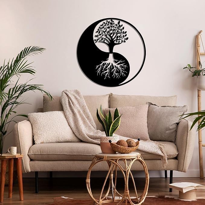 Ventuos Metal Wall Art Tree of Life Wall Art Metal Yin Yang Decor Metal Wall Dcor Interior Decoration Wall Hangings 18 W x 18 H 45x45 cm - Image 2