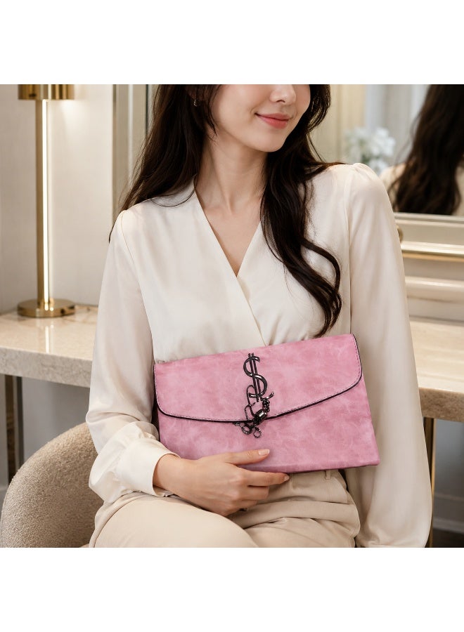 Women's clutch bag with a long strap, suitable for crossbody and shoulder carrying. Classic design with metal details, ideal for outings, evenings out, and special occasions - pink - Image 2