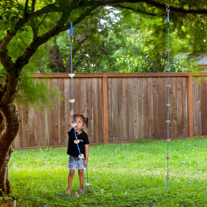 BOFFLE 8 Ft Kids Climbing Rope with 7 Wooden Knots Rope for Tree Houses and Climbing Frames, Swing Set | Backyard Outdoor Play (Blue) - Image 5