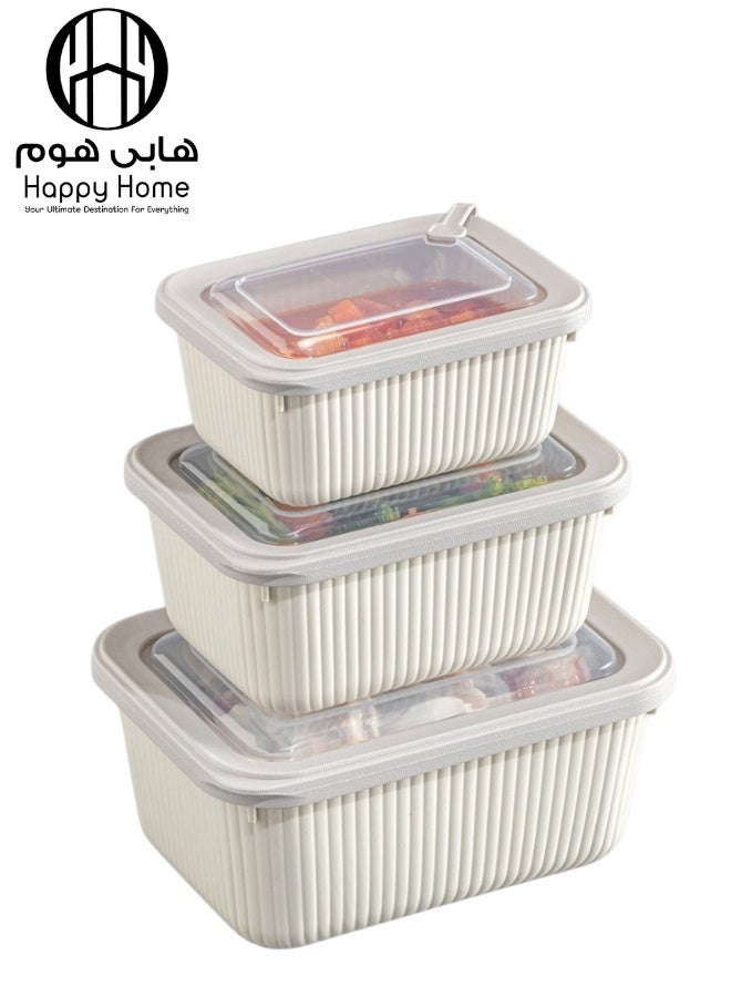 Happy Home 3-Piece Food Storage Container Set – Microwave & Freezer Safe Lids – 600ml, 1050ml, 1750ml – Ideal for Storing Meals, Salads, Vegetables, Fruits, Meat, Beans & Dry Foods – Durable, Food-Safe Plastic, Easy to Clean, Practical & Stylish Kitchen Organizer - Image 1
