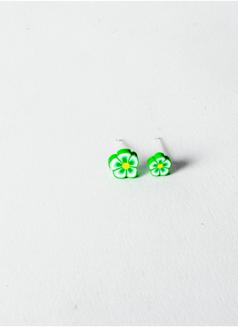 The Black Pearl Accessories Mini Silicon Earring for Baby-Premium Quality-  Green Flower 