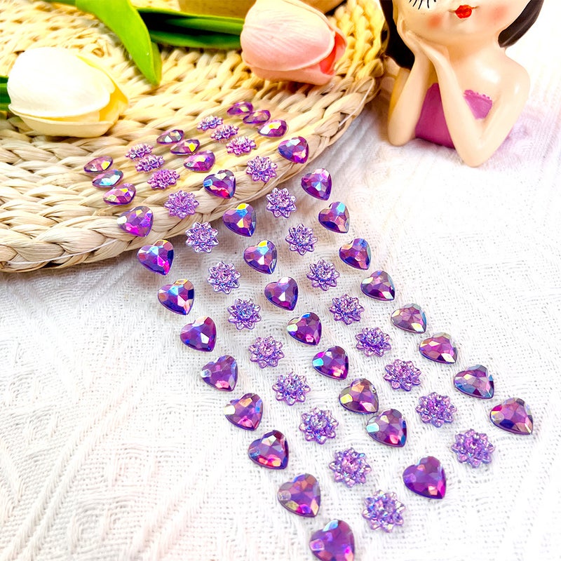 Pearl Diamond Stickers for Kids Face Decoration Purple 60 pieces (lotus + love) colorful gemstone stickers 