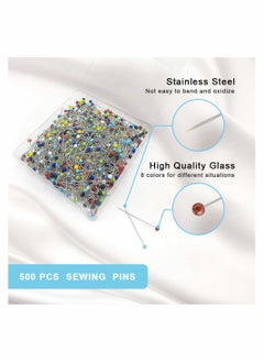 KASTWAVE Sewing Pins for Fabric, Straight Pins with Colored Ball Glass Heads Long 1.5inch  - Image 2