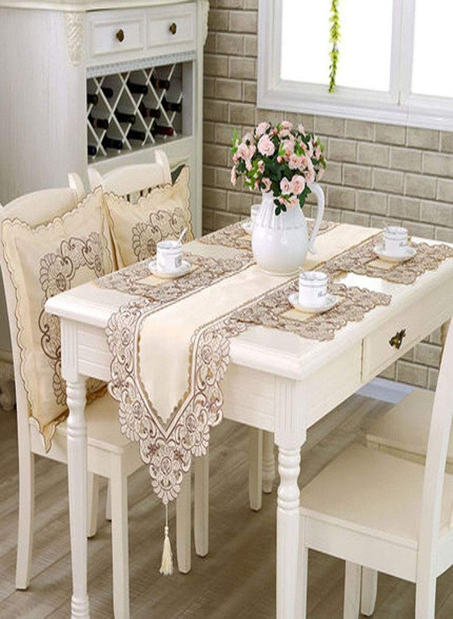 مفارش طعام بنية اللون مطرزة بالزهور من WELLYUK، مقاس 17 × 11 بوصة، طقم من 4 قطع، مفارش طعام أنيقة وكلاسيكية قابلة للغسل من الدانتيل، مفارش طاولة للمناسبات المنزلية والحفلات والمطابخ والمطاعم - Image 3