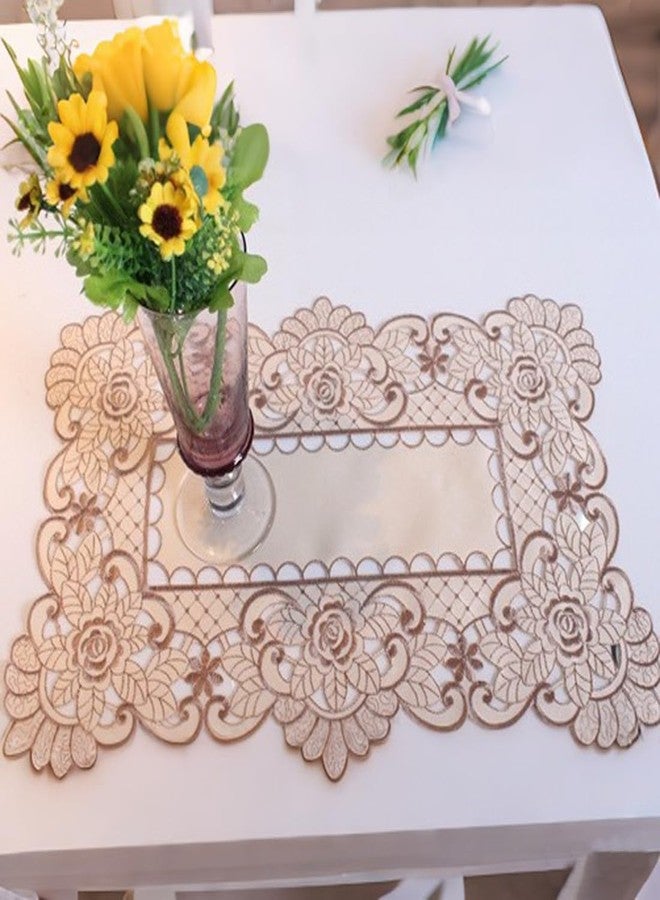 مفارش طعام بنية اللون مطرزة بالزهور من WELLYUK، مقاس 17 × 11 بوصة، طقم من 4 قطع، مفارش طعام أنيقة وكلاسيكية قابلة للغسل من الدانتيل، مفارش طاولة للمناسبات المنزلية والحفلات والمطابخ والمطاعم - Image 2