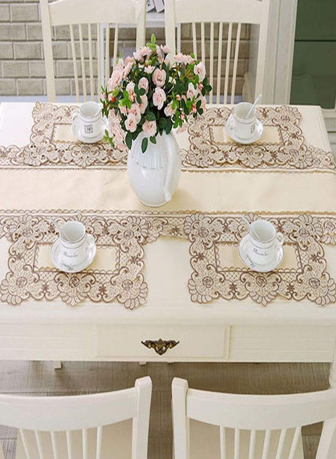 مفارش طعام بنية اللون مطرزة بالزهور من WELLYUK، مقاس 17 × 11 بوصة، طقم من 4 قطع، مفارش طعام أنيقة وكلاسيكية قابلة للغسل من الدانتيل، مفارش طاولة للمناسبات المنزلية والحفلات والمطابخ والمطاعم - Image 1