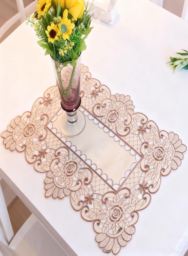 مفارش طعام بنية اللون مطرزة بالزهور من WELLYUK، مقاس 17 × 11 بوصة، طقم من 4 قطع، مفارش طعام أنيقة وكلاسيكية قابلة للغسل من الدانتيل، مفارش طاولة للمناسبات المنزلية والحفلات والمطابخ والمطاعم - Image 4