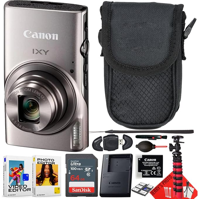 Canon PowerShot IXY 650 / ELPH 360 HS Compact Digital Camera 12x Optical Zoom (Silver) Bundle with 64GB Memory Card + Camera Case + Card Reader + Spider Tripod + More (13pc Bundle) (Renewed) - Image 1