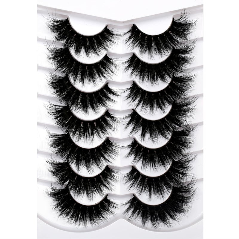 Pooplunch Cat Eye Look Dramatic False Eyelashes Extension Volume Thick 20MM Long Wispy 8D Soft Faux Mink Lash Fake Eyelashes Strips 7 Pairs Pack - Image 1