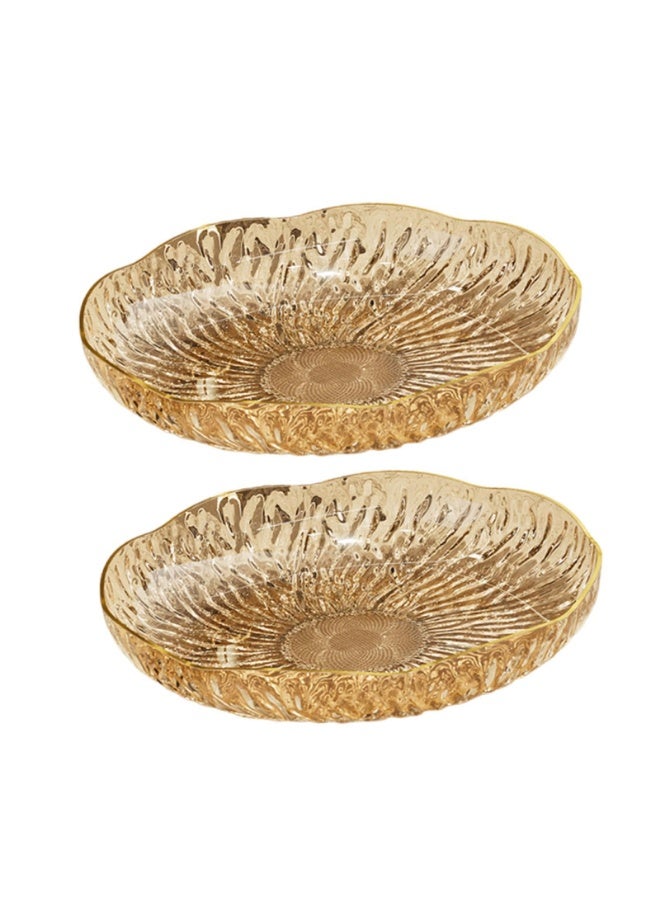 وانغبانغزي طبق فواكه 2 قطعة، صينية تقديم متعددة الاستخدامات مع حافة ذهبية أنيقة وبتصميم جليدي، طبق مقبلات كبير للساندويشات والخضروات والمعجنات والوجبات الخفيفة، من البلاستيك الآمن في غسالة الصحون - Image 5