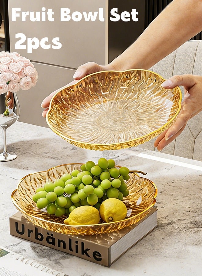وانغبانغزي طبق فواكه 2 قطعة، صينية تقديم متعددة الاستخدامات مع حافة ذهبية أنيقة وبتصميم جليدي، طبق مقبلات كبير للساندويشات والخضروات والمعجنات والوجبات الخفيفة، من البلاستيك الآمن في غسالة الصحون - Image 1
