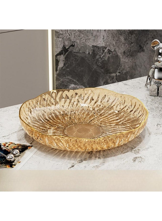 وانغبانغزي طبق فواكه 2 قطعة، صينية تقديم متعددة الاستخدامات مع حافة ذهبية أنيقة وبتصميم جليدي، طبق مقبلات كبير للساندويشات والخضروات والمعجنات والوجبات الخفيفة، من البلاستيك الآمن في غسالة الصحون - Image 2