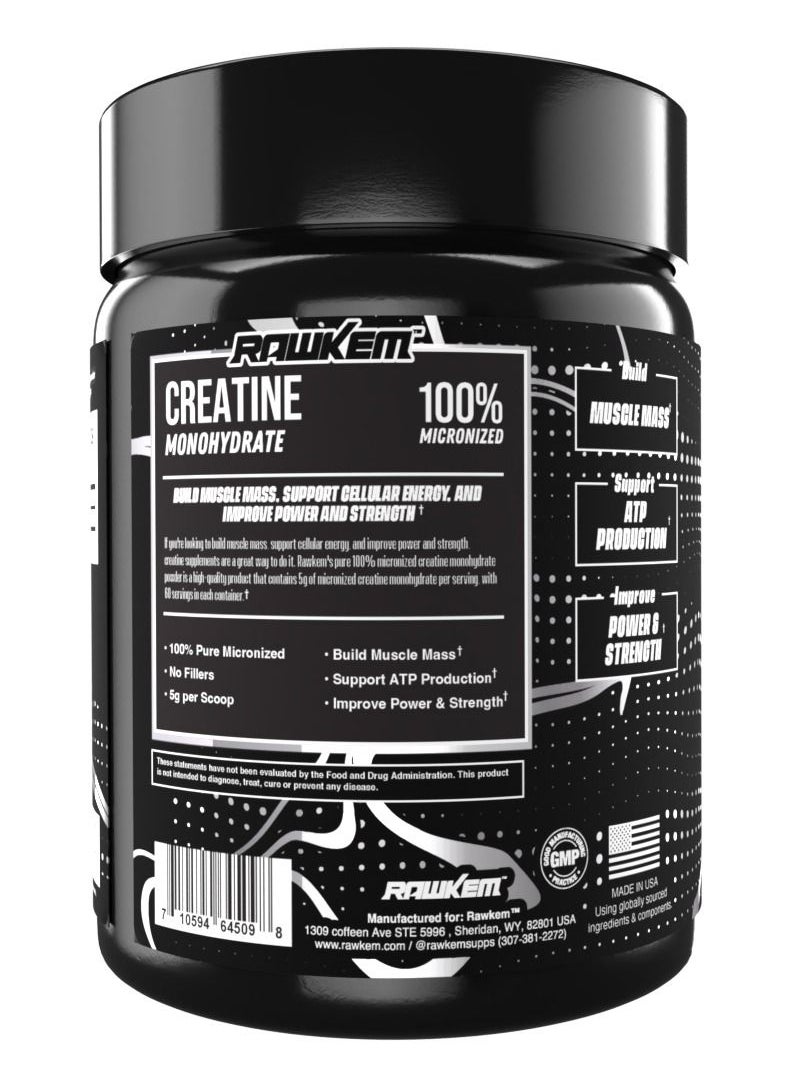 RawKem - Rawkem Creatine Monohydrate Powder – 100% Pure Micronized – unflavored – Pre-workout and post-workout recovery supplement for strength to increase muscle mass - 60 servings, 300 g - Image 1