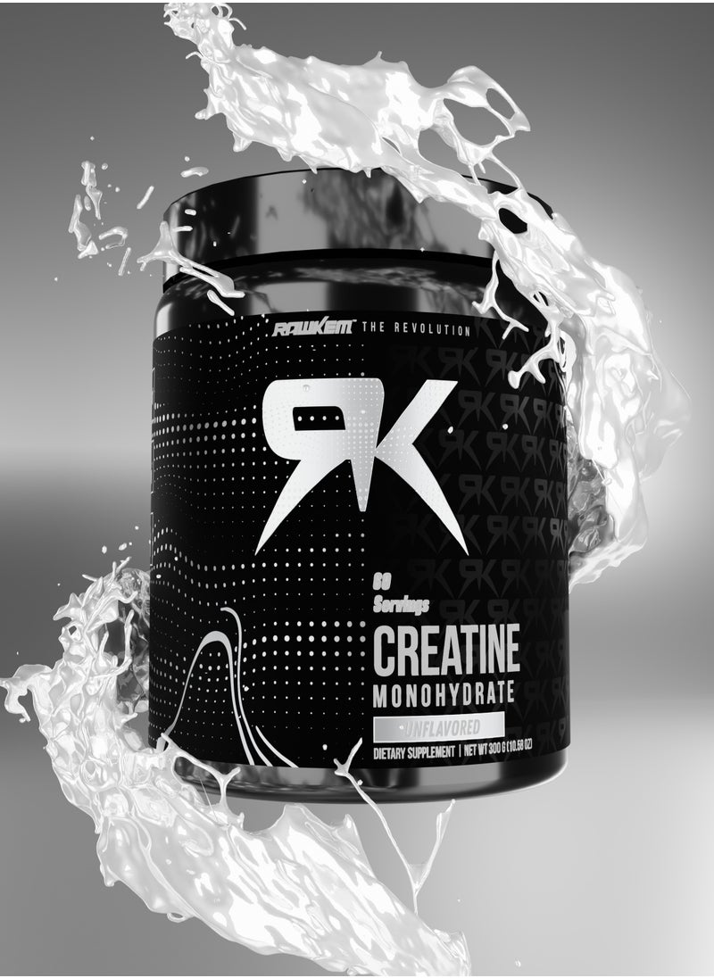 RawKem - Rawkem Creatine Monohydrate Powder – 100% Pure Micronized – unflavored – Pre-workout and post-workout recovery supplement for strength to increase muscle mass - 60 servings, 300 g - Image 1