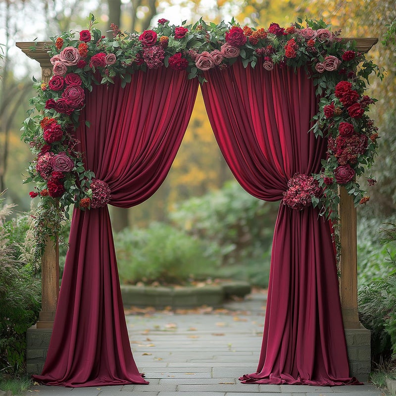 ESGOTBME 10x10ft Wrinkle Free â€ŒBurgundy Backdrop Curtain for Parties Soft Fabric Drapes Wedding â€ŒCurtain Backdrop for Birthday Party Decorations Background for Photography 5x10ft, 2 Panels - Image 2