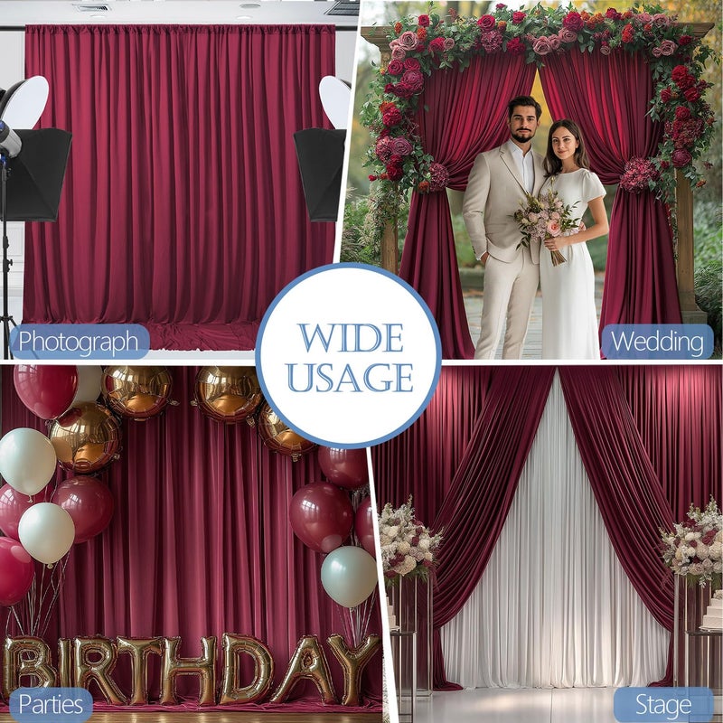 ESGOTBME 10x10ft Wrinkle Free â€ŒBurgundy Backdrop Curtain for Parties Soft Fabric Drapes Wedding â€ŒCurtain Backdrop for Birthday Party Decorations Background for Photography 5x10ft, 2 Panels - Image 3