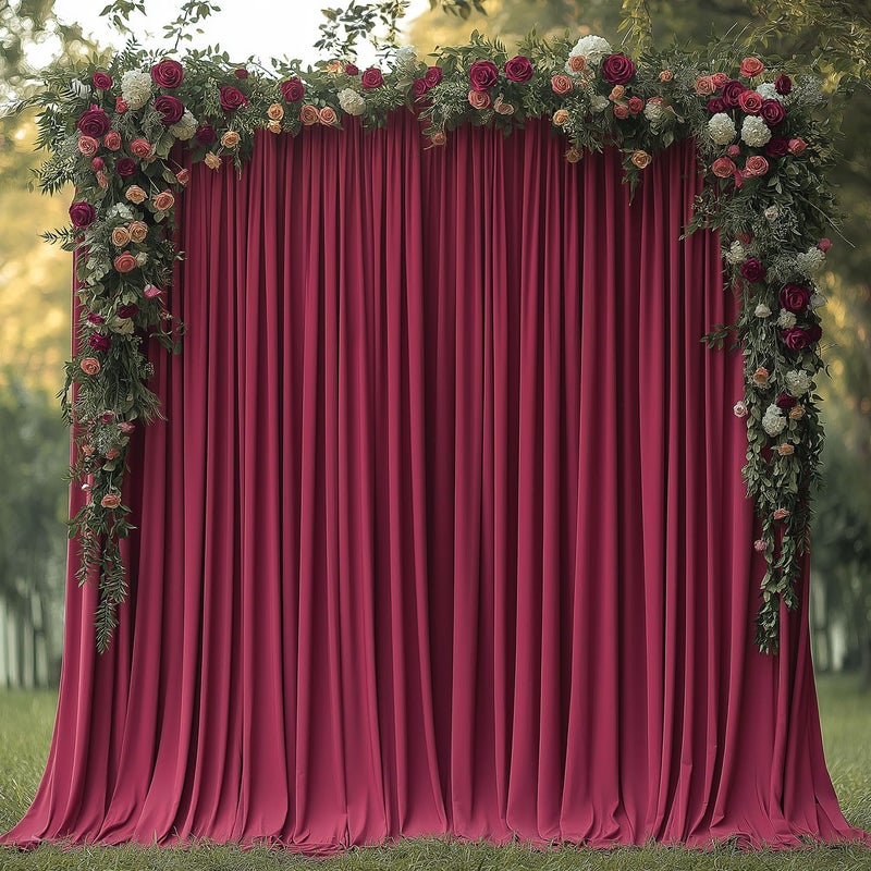 ESGOTBME 10x10ft Wrinkle Free â€ŒBurgundy Backdrop Curtain for Parties Soft Fabric Drapes Wedding â€ŒCurtain Backdrop for Birthday Party Decorations Background for Photography 5x10ft, 2 Panels - Image 1